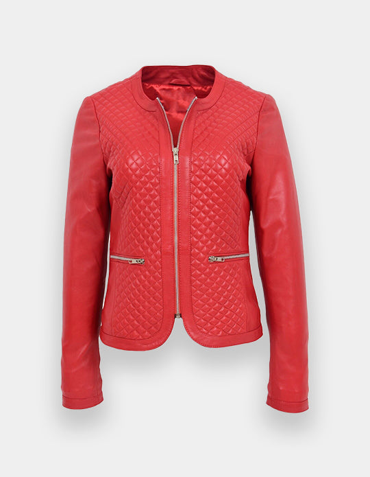 Women's Leather Jacket - Genuine Lambskin Leather Jacket -Biker Jacket - Motorcycle Jacket - Handmade Fit Jacket- Women Red Unique Jacket